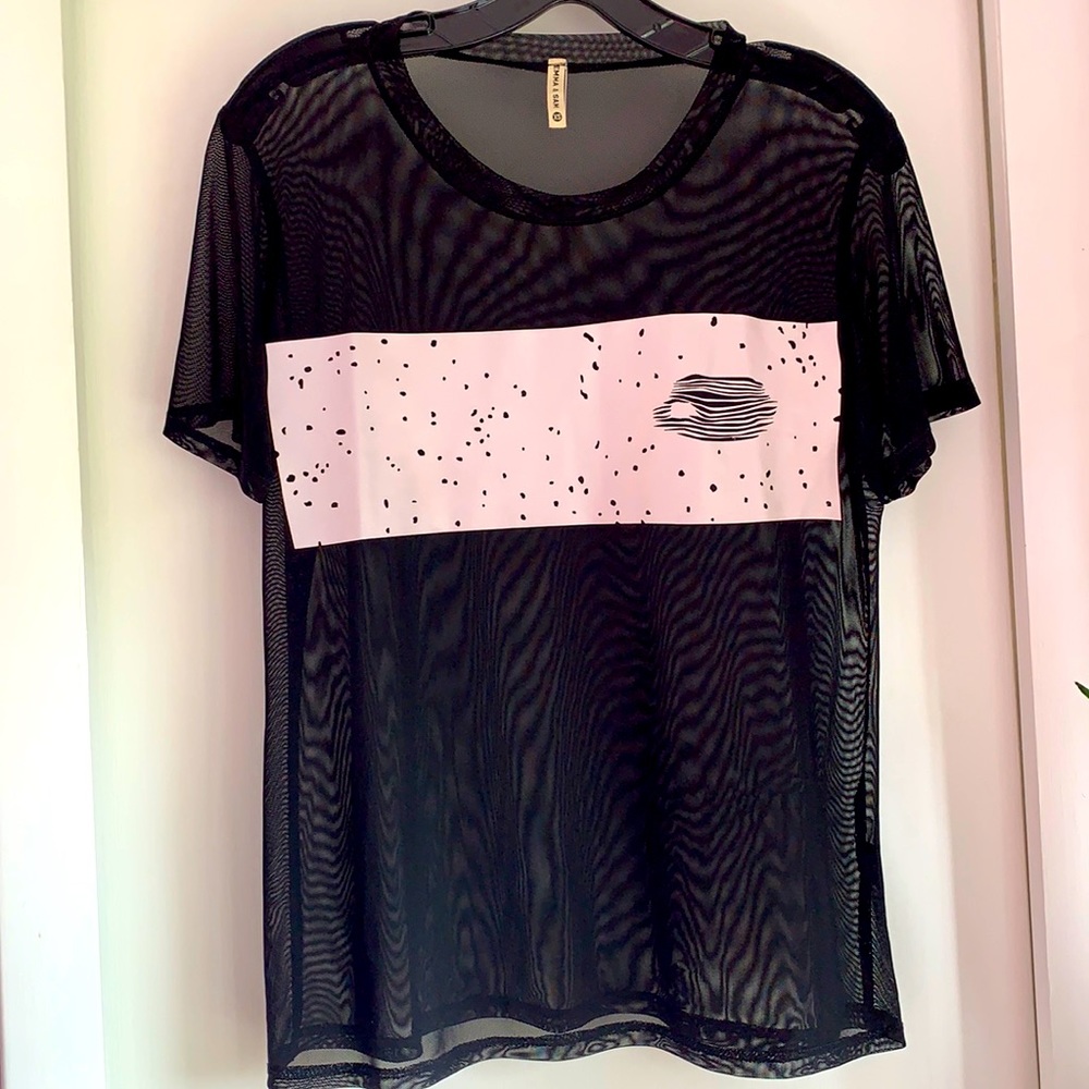 Emma & Sam reflective panel sheer mesh tee XS